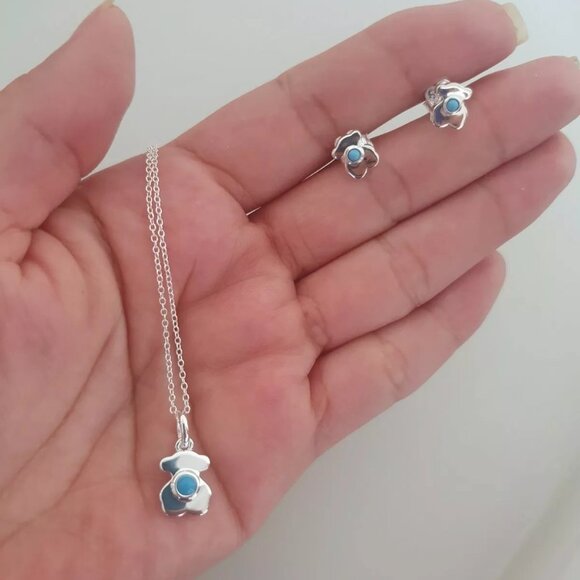 Tous Sterling Silver and Turquoise Necklace and Earrings Set - Picture 8 of 8